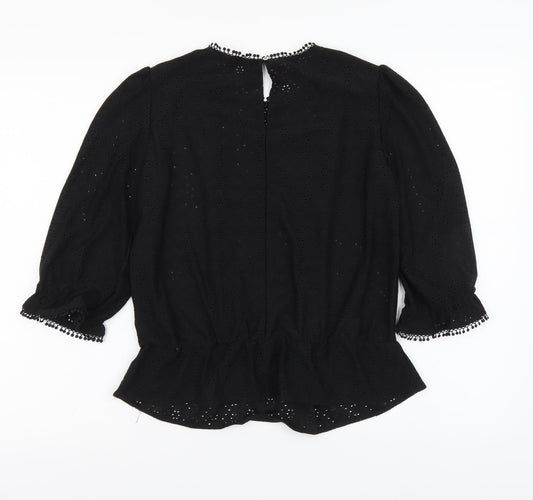 Oasis Womens Black Floral Polyester Basic Blouse Size M Round Neck