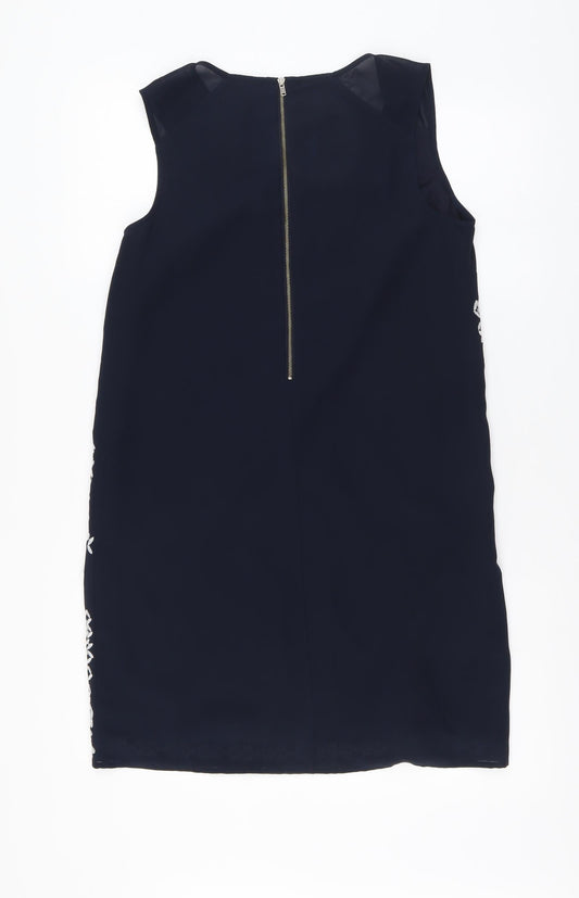 NEXT Womens Blue Geometric Polyester A-Line Size 10 Scoop Neck Zip