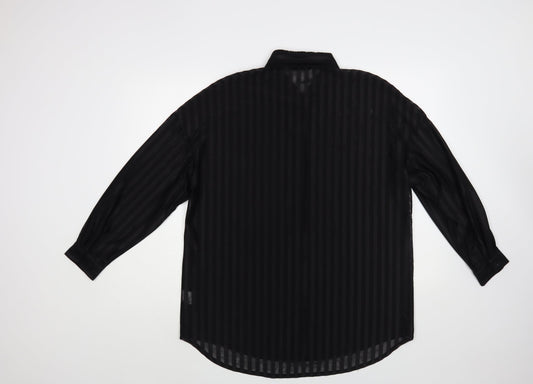 SheIn Womens Black Striped Polyester Tunic Button-Up Size M Collared