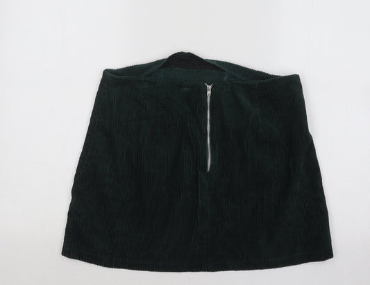 New Look Womens Green Cotton A-Line Skirt Size 12 Zip