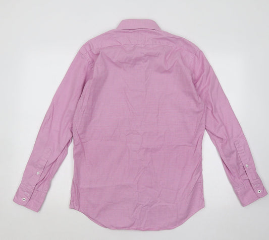 T.M.Lewin Mens Pink Geometric Cotton Button-Up Size 15.5 Collared Button