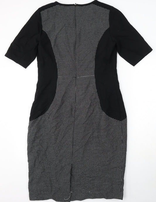 NEXT Womens Black Polka Dot Polyester Bodycon Size M Round Neck