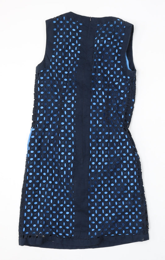 NEXT Womens Blue Cotton Shift Size 6 Round Neck Zip