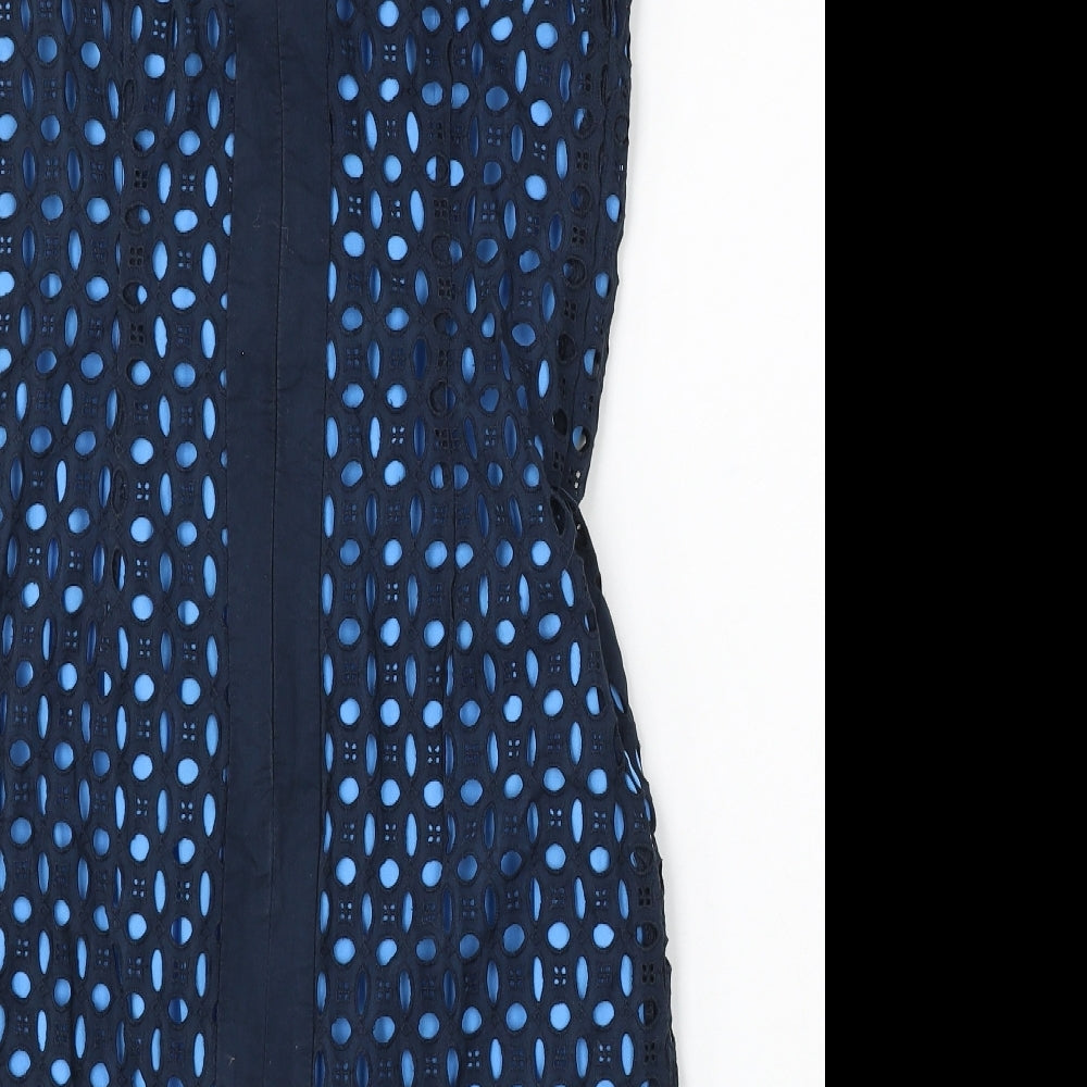 NEXT Womens Blue Cotton Shift Size 6 Round Neck Zip