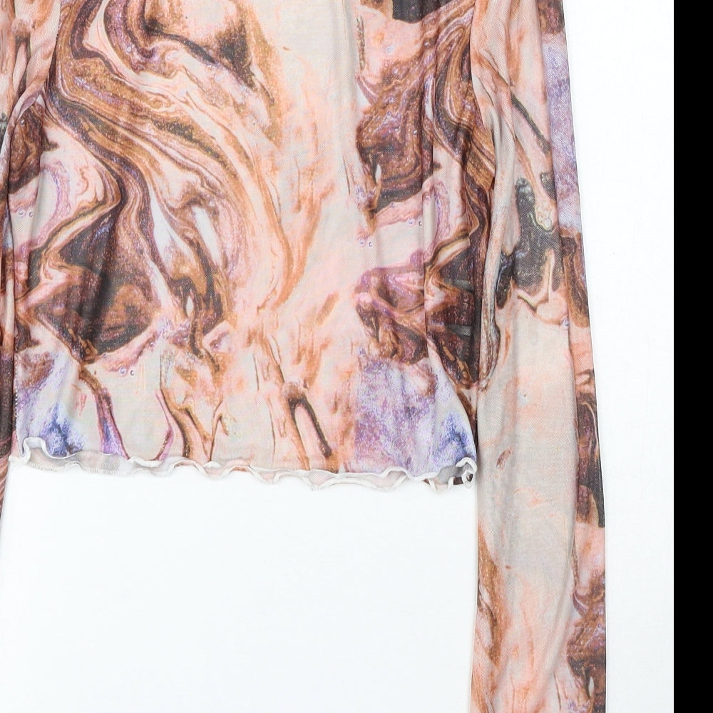 SheIn Womens Multicoloured Geometric Polyester Basic T-Shirt Size L Round Neck