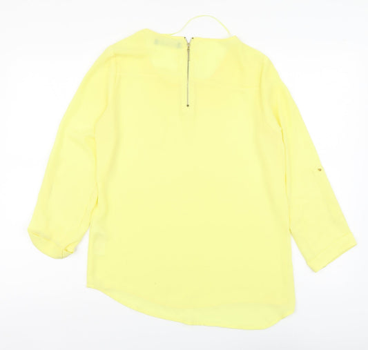 Atmosphere Womens Yellow Polyester Basic Blouse Size 8 Round Neck