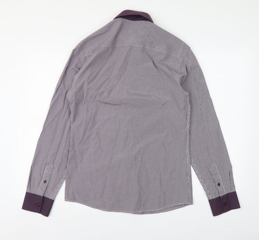 River Island Mens Purple Check Cotton Button-Up Size S Collared Button
