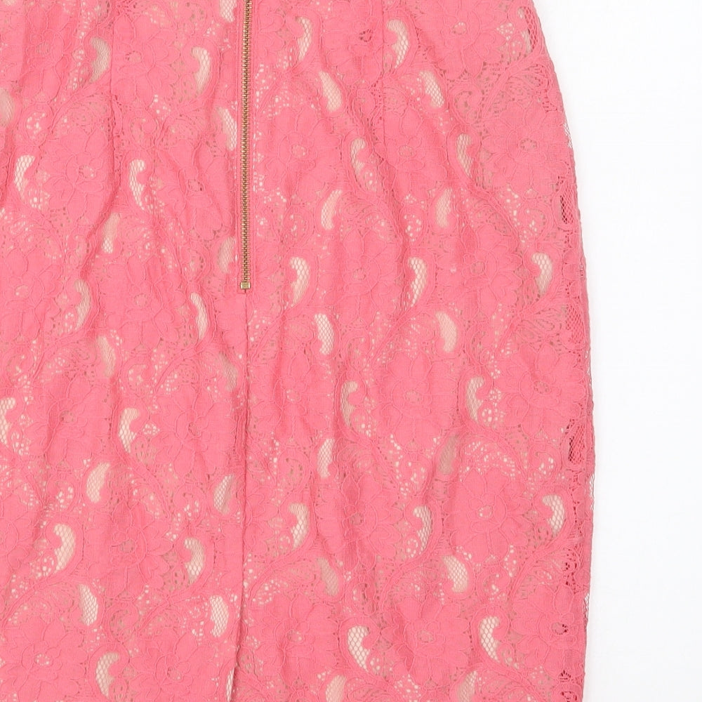 H&M Womens Pink Cotton Straight & Pencil Skirt Size 8 Zip