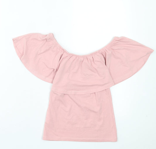 Atmosphere Womens Pink Cotton Basic T-Shirt Size 4 Boat Neck