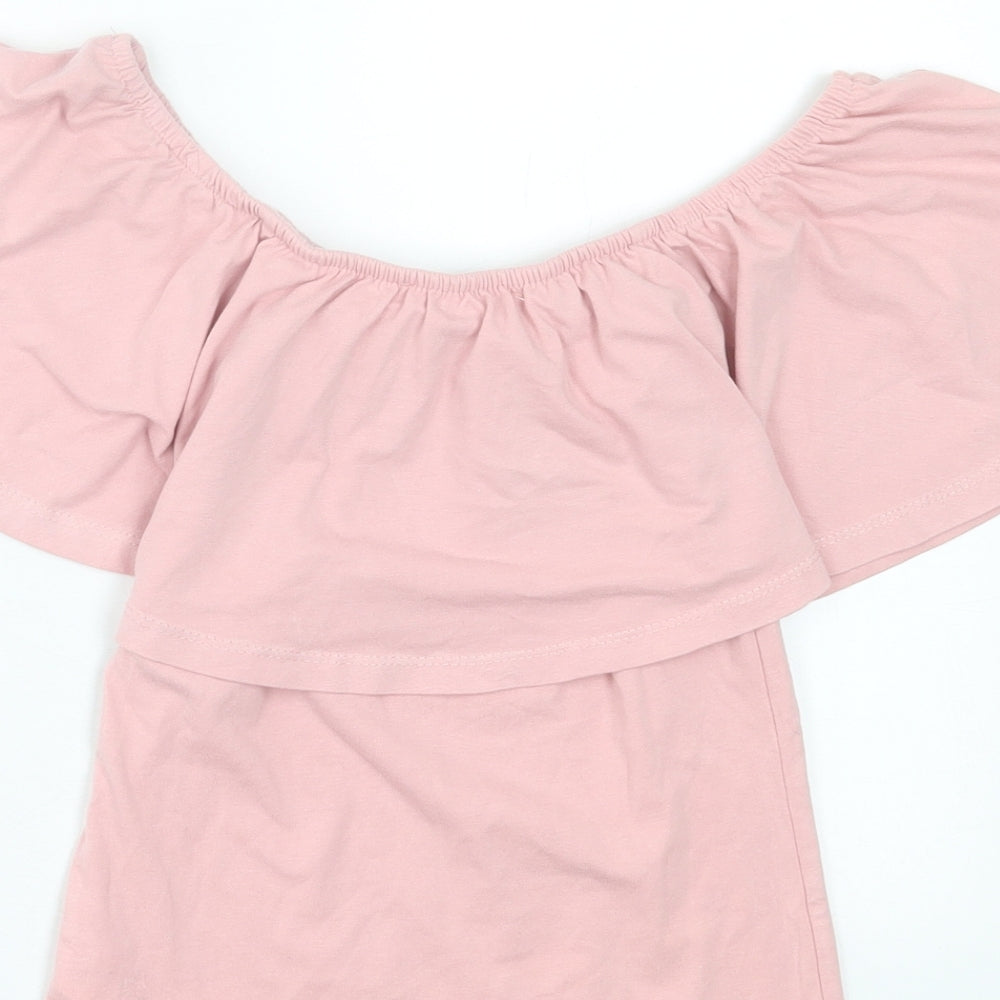 Atmosphere Womens Pink Cotton Basic T-Shirt Size 4 Boat Neck