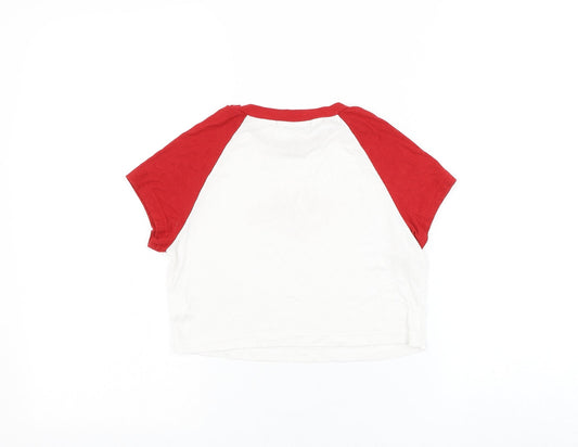 SheIn Womens White Polyester Cropped T-Shirt Size XS Round Neck - Cherub