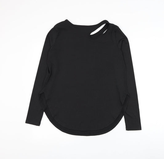 SheIn Womens Black Polyester Basic Blouse Size M Boat Neck - Ribbed Cut Out Shoulder