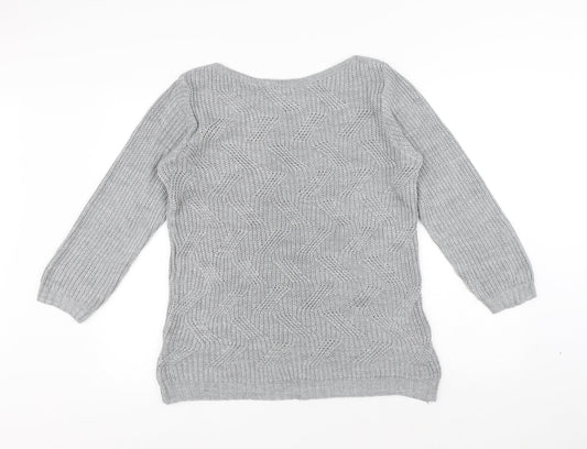 BASSINI Womens Grey Round Neck Acrylic Pullover Jumper Size L