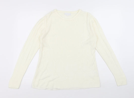 PARAMOUR Womens White Round Neck Acrylic Pullover Jumper Size S