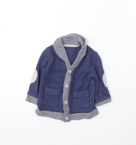 George Boys Blue Striped Cotton Cardigan Jumper Size 3-6 Months Button