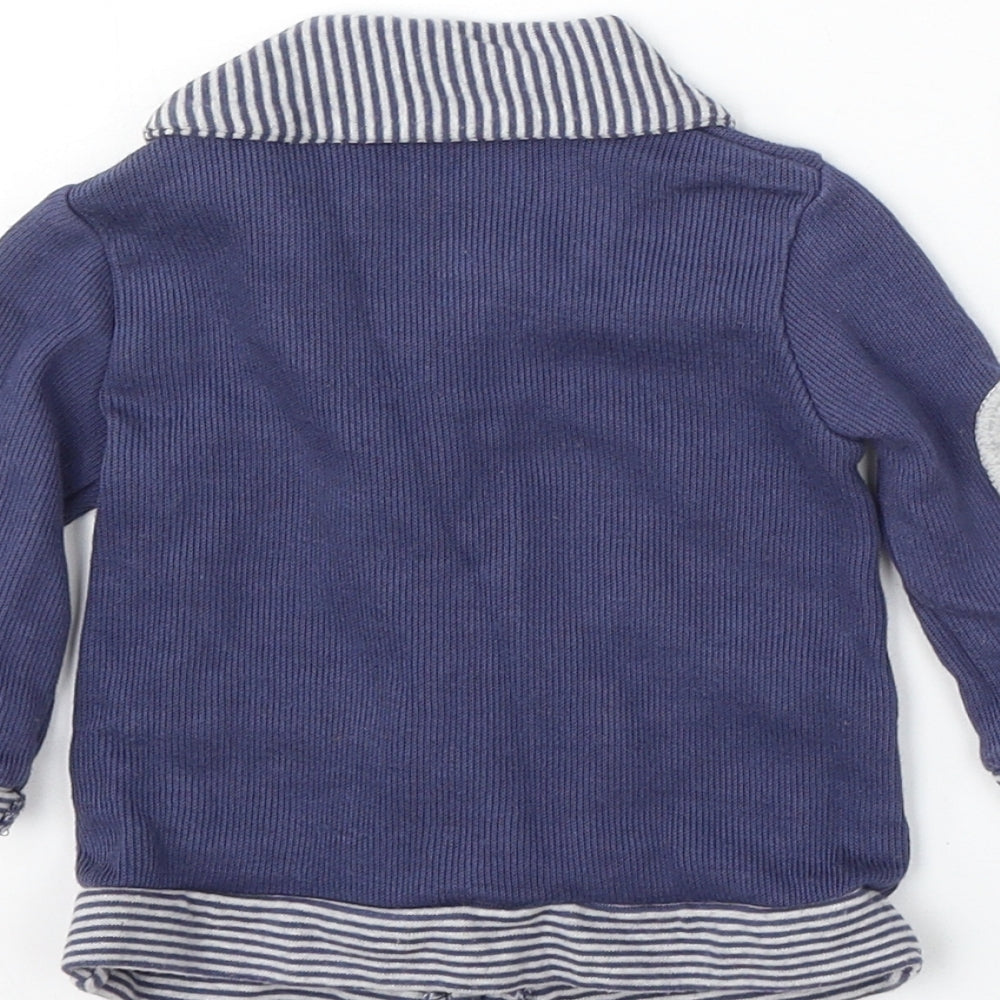 George Boys Blue Striped Cotton Cardigan Jumper Size 3-6 Months Button