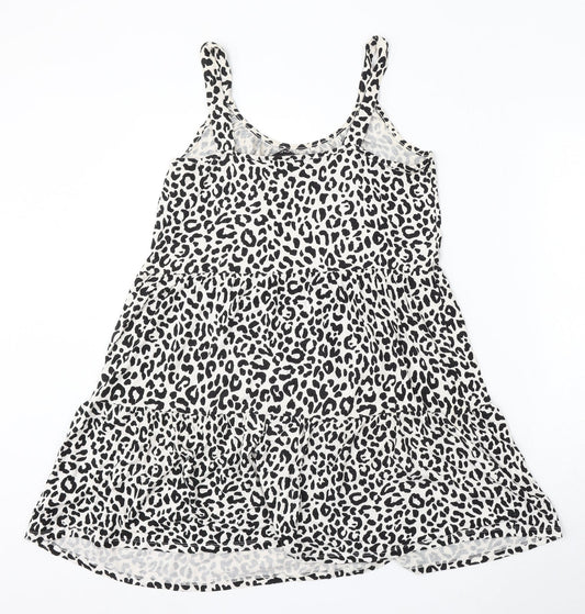 F&F Womens Multicoloured Animal Print Cotton Skater Dress Size 10 Round Neck - Leopard Print