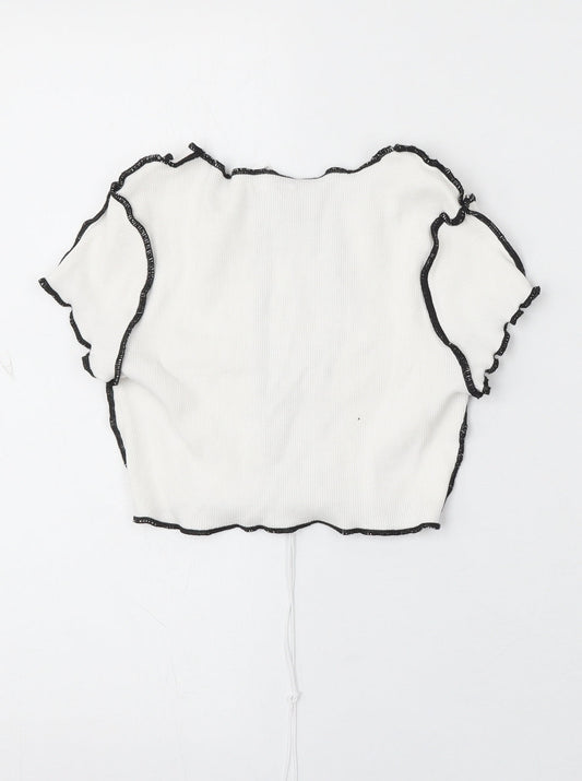 Divided by H&M Womens White Polyester Basic T-Shirt Size S Round Neck