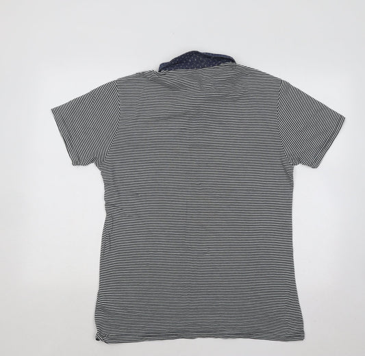 Cedar Wood State Mens Blue Striped Cotton Polo Size M Collared Button