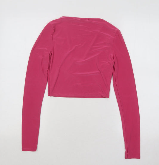 Womens UK Size 8 PRETTYLITTLETHING Pink Cropped T-Shirt