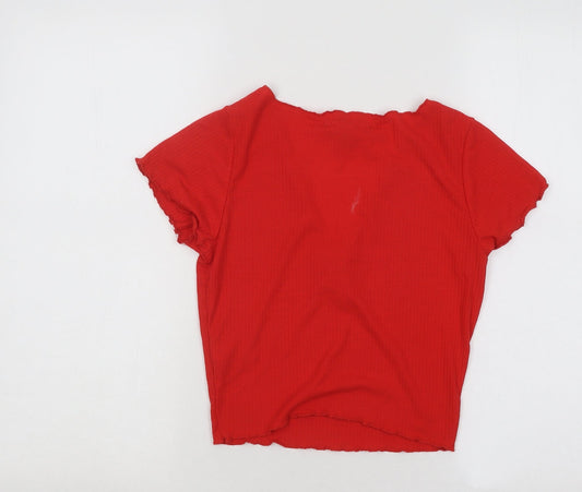 Primark Womens Red Polyester Basic T-Shirt Size 6 V-Neck