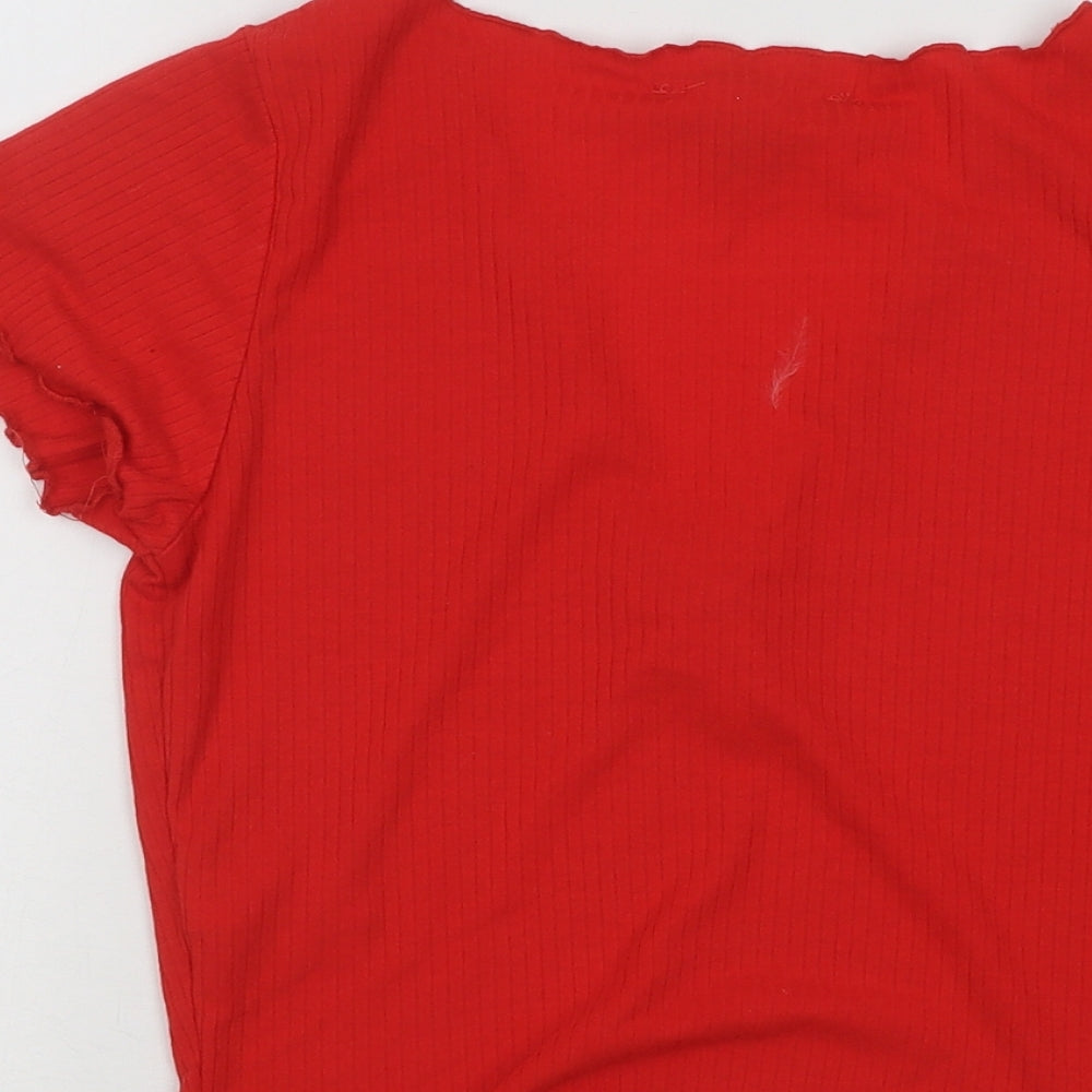 Primark Womens Red Polyester Basic T-Shirt Size 6 V-Neck