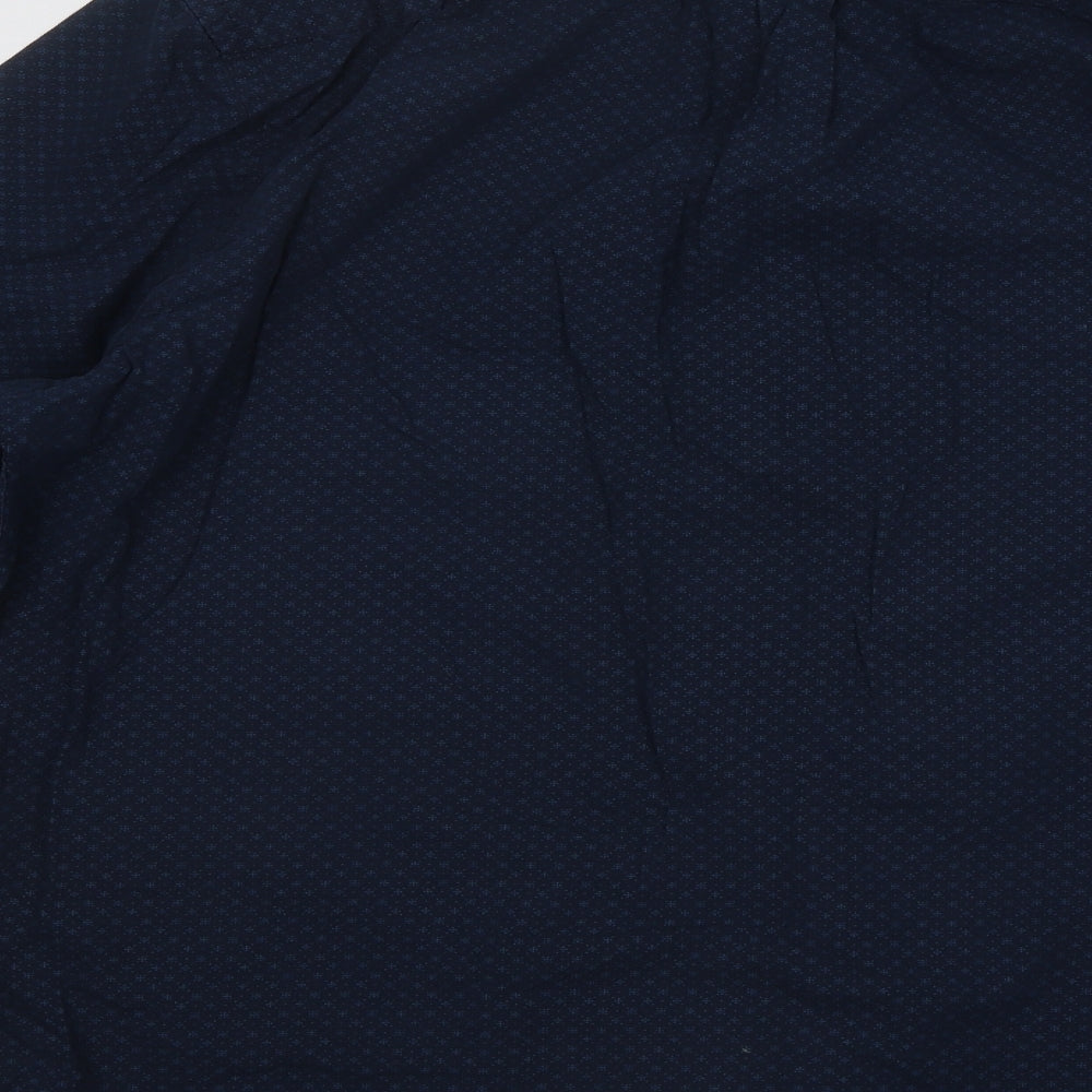 George Mens Blue Geometric Cotton Button-Up Size 16.5 Collared Button