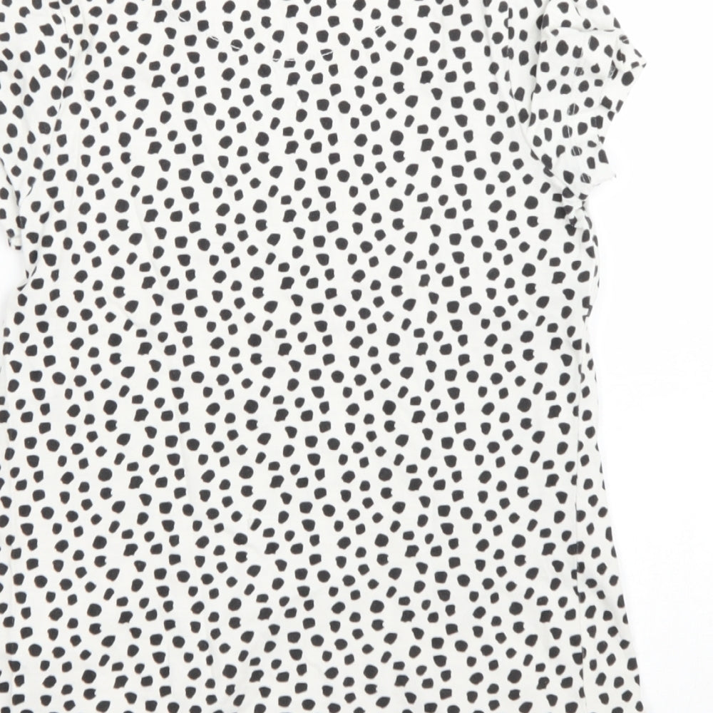 George Girls White Animal Print 100% Cotton Basic T-Shirt Size 8-9 Years Round Neck Pullover