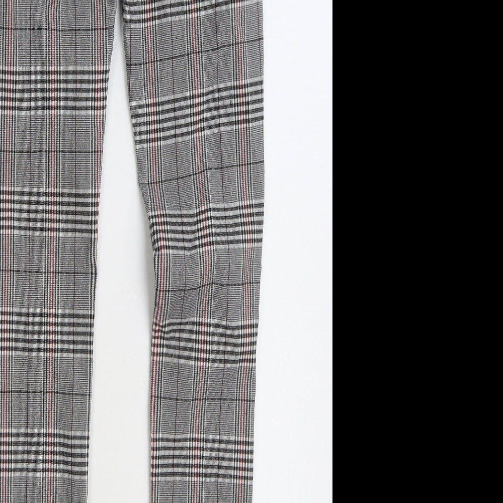 MS Station Womens Grey Plaid Polyester Trousers Size 24 in L29 in Regular Zip