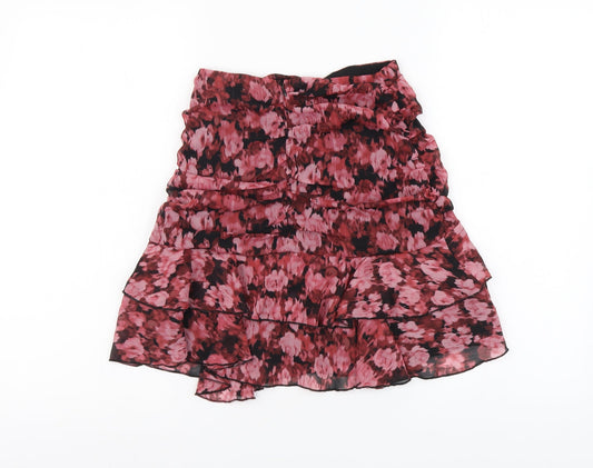 Primark Womens Pink Floral Polyester A-Line Skirt Size 4 Zip