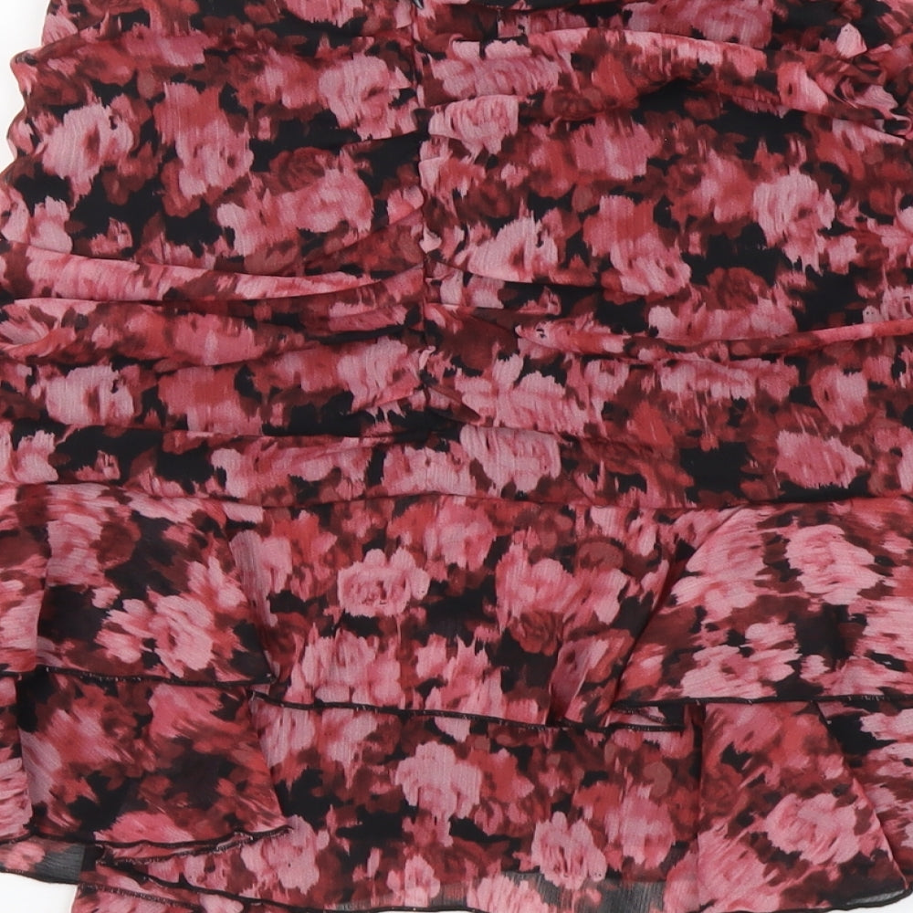 Primark Womens Pink Floral Polyester A-Line Skirt Size 4 Zip