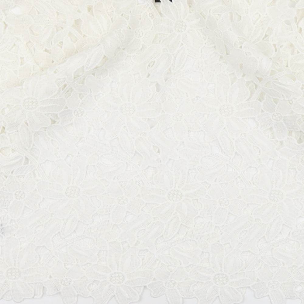 Atmosphere Womens White Floral Polyester Basic Blouse Size 10 Round Neck