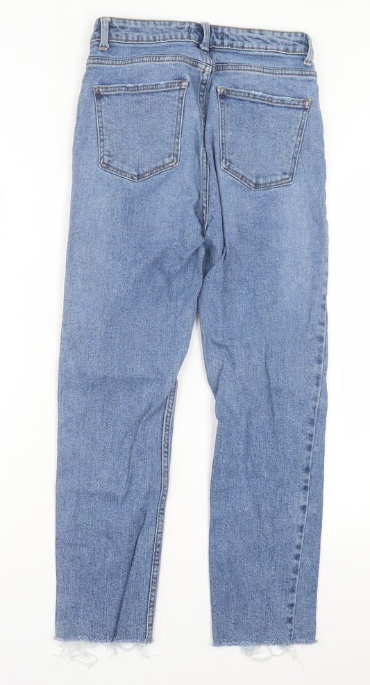 Denim & Co. Womens Blue Cotton Straight Jeans Size 8 L26 in Regular Button