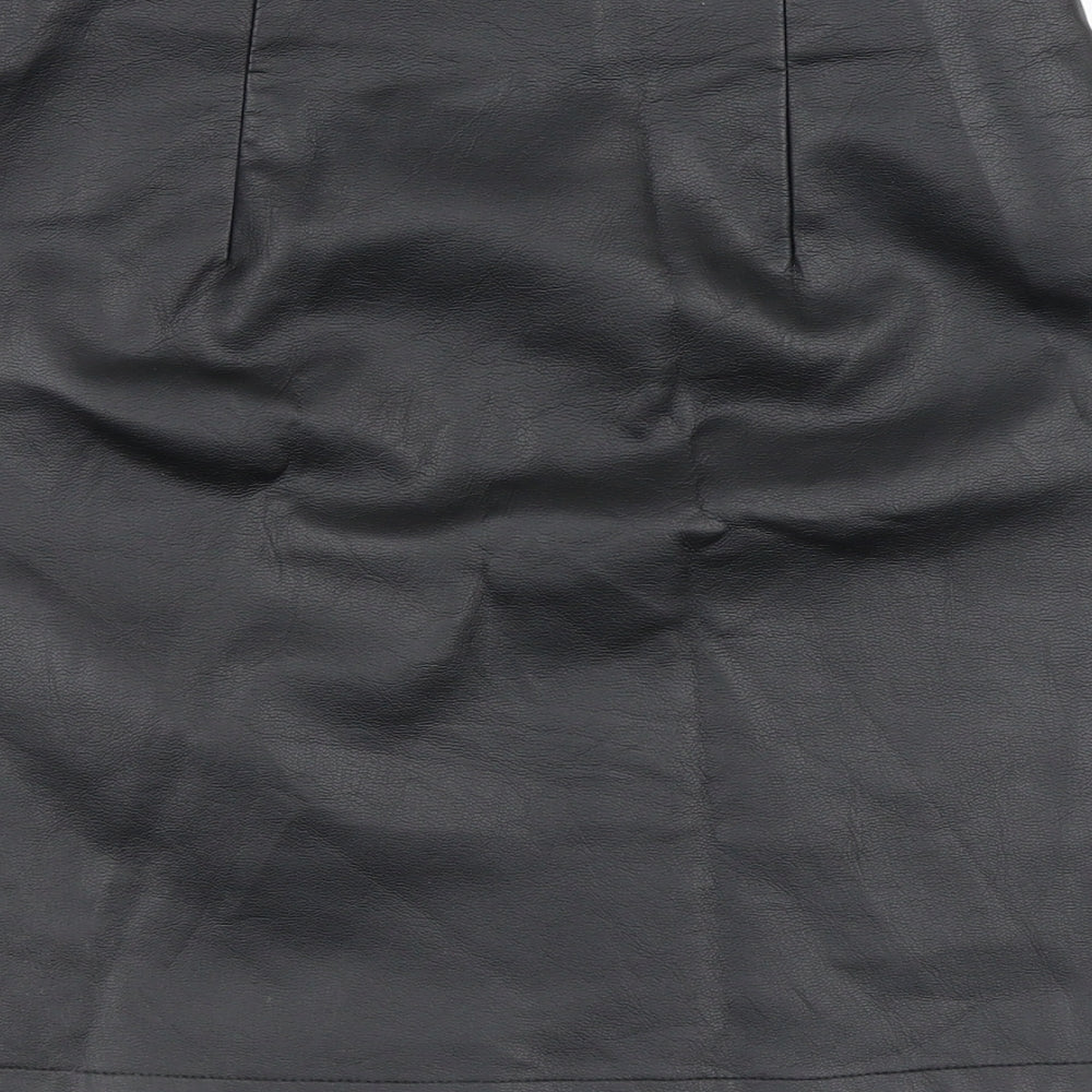 Primark Womens Black Polyurethane A-Line Skirt Size 8 Zip