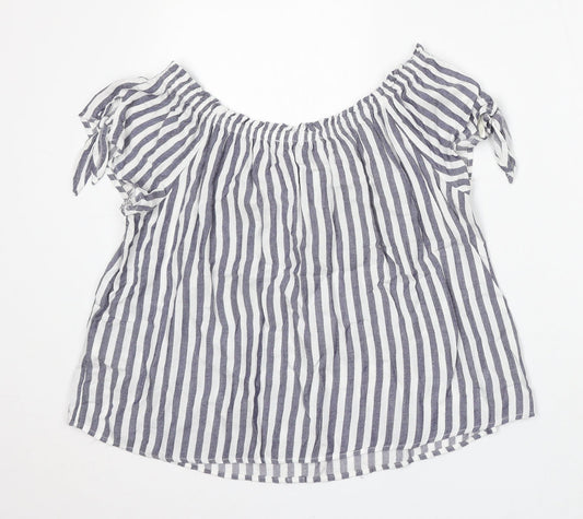 Primark Womens White Striped Viscose Basic Blouse Size 10 Round Neck