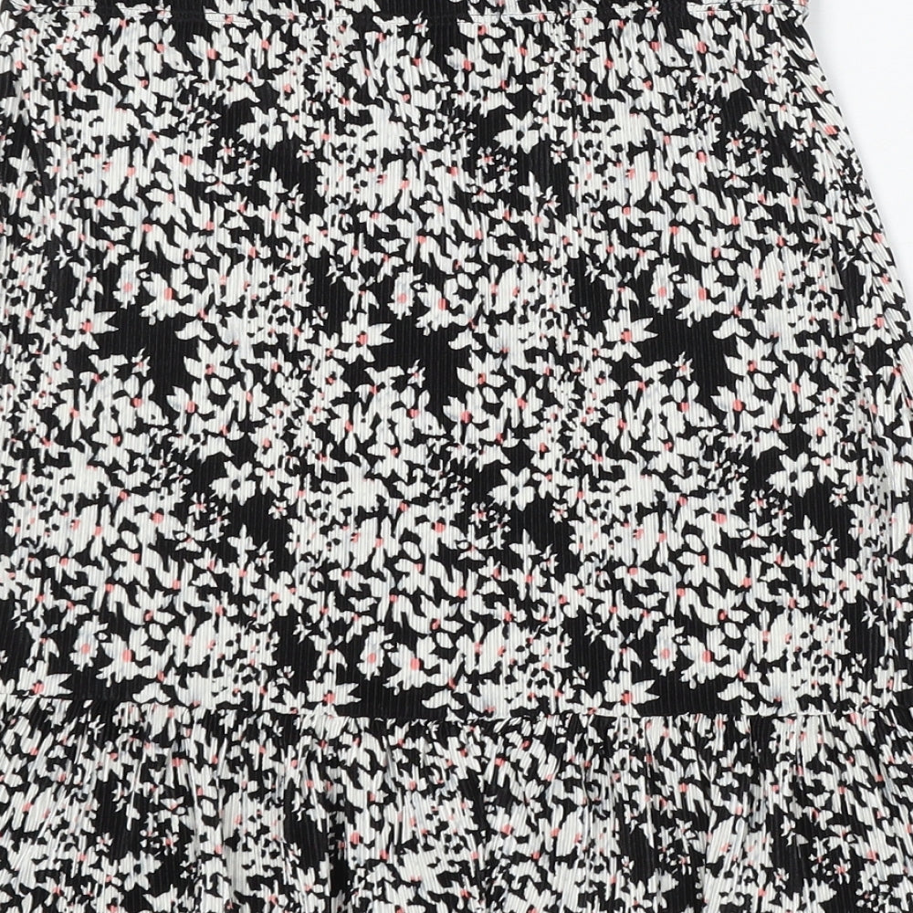 Miss Selfridge Womens Black Floral Viscose Skater Skirt Size 8