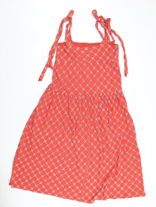 ASOS Womens Orange Floral 100% Cotton A-Line Size 8 Square Neck - Bow detail