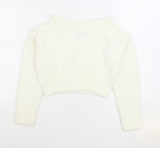 915 Generation Girls White Round Neck Nylon Pullover Jumper Size 12-13 Years Pullover - Cropped