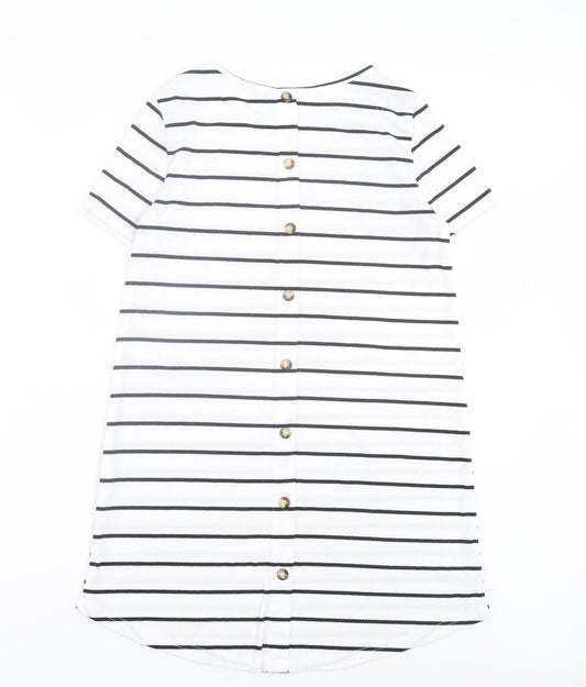 SheIn Womens White Striped Polyester T-Shirt Dress Size M Crew Neck Pullover