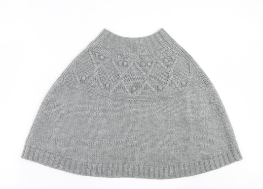 Cynthia Rowley Womens Grey Crew Neck Argyle/Diamond Acrylic Cape Jumper One Size