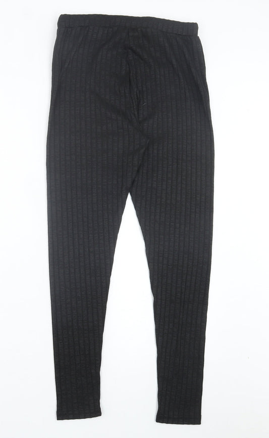 SheIn Womens Black Polyester Capri Trousers Size M L28 in Regular Drawstring - Ribbed Fabric