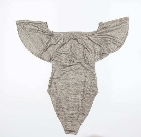 New Look Womens Gold Polyester Bodysuit One-Piece Size 10 Snap