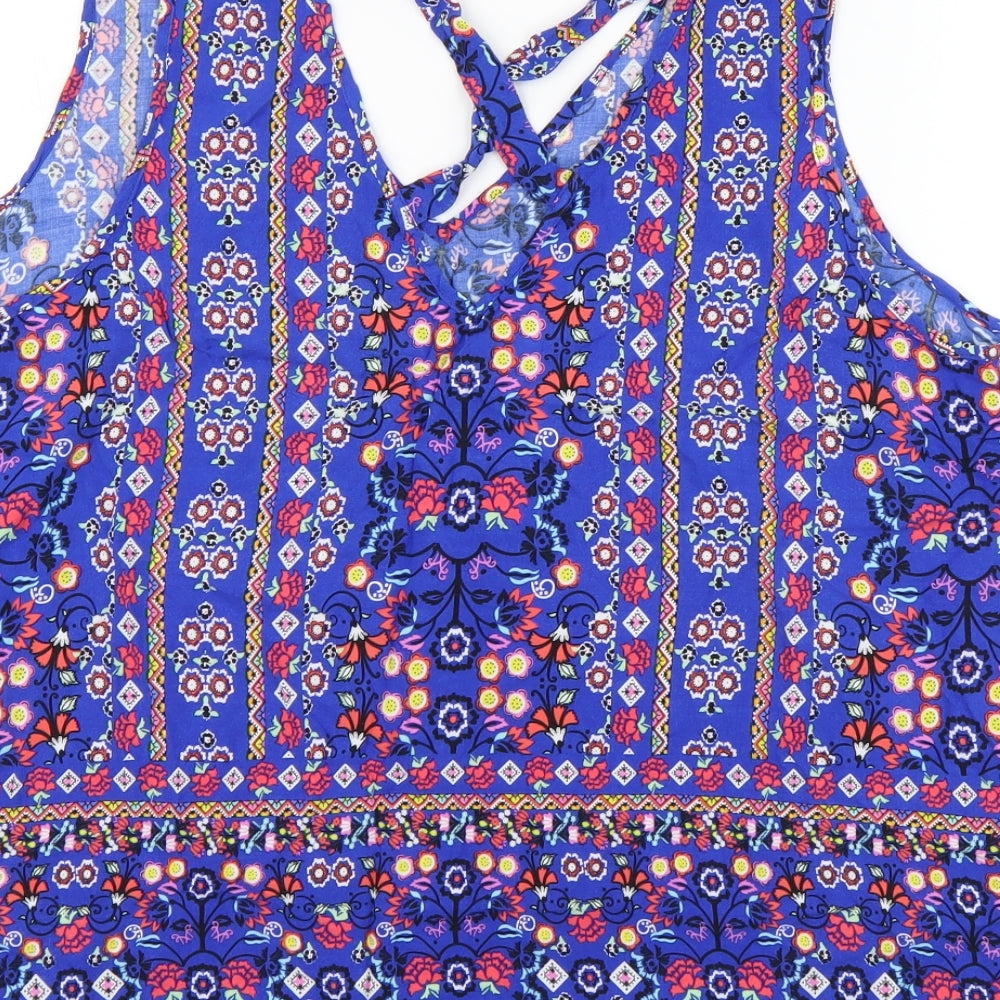 George Womens Blue Geometric Polyester Basic Tank Size 10 V-Neck