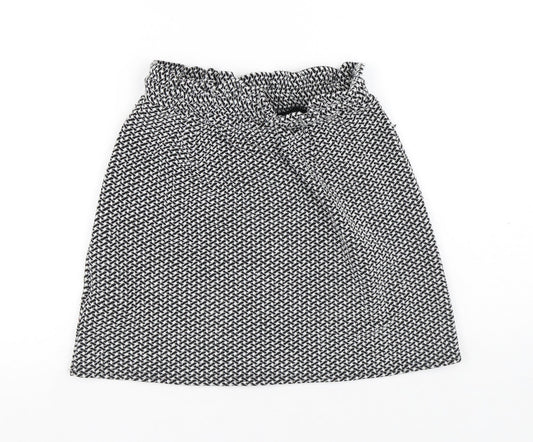 New Look Womens Black Geometric Polyester A-Line Skirt Size 8