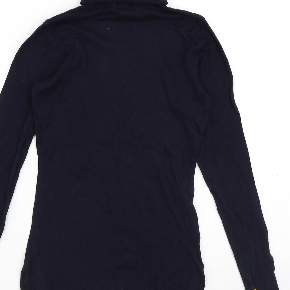 H&M Womens Blue Roll Neck Viscose Pullover Jumper Size XS