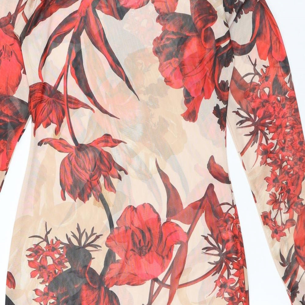 PRETTYLITTLETHING Womens Multicoloured Floral Polyester A-Line Size 10 Round Neck - Flowers