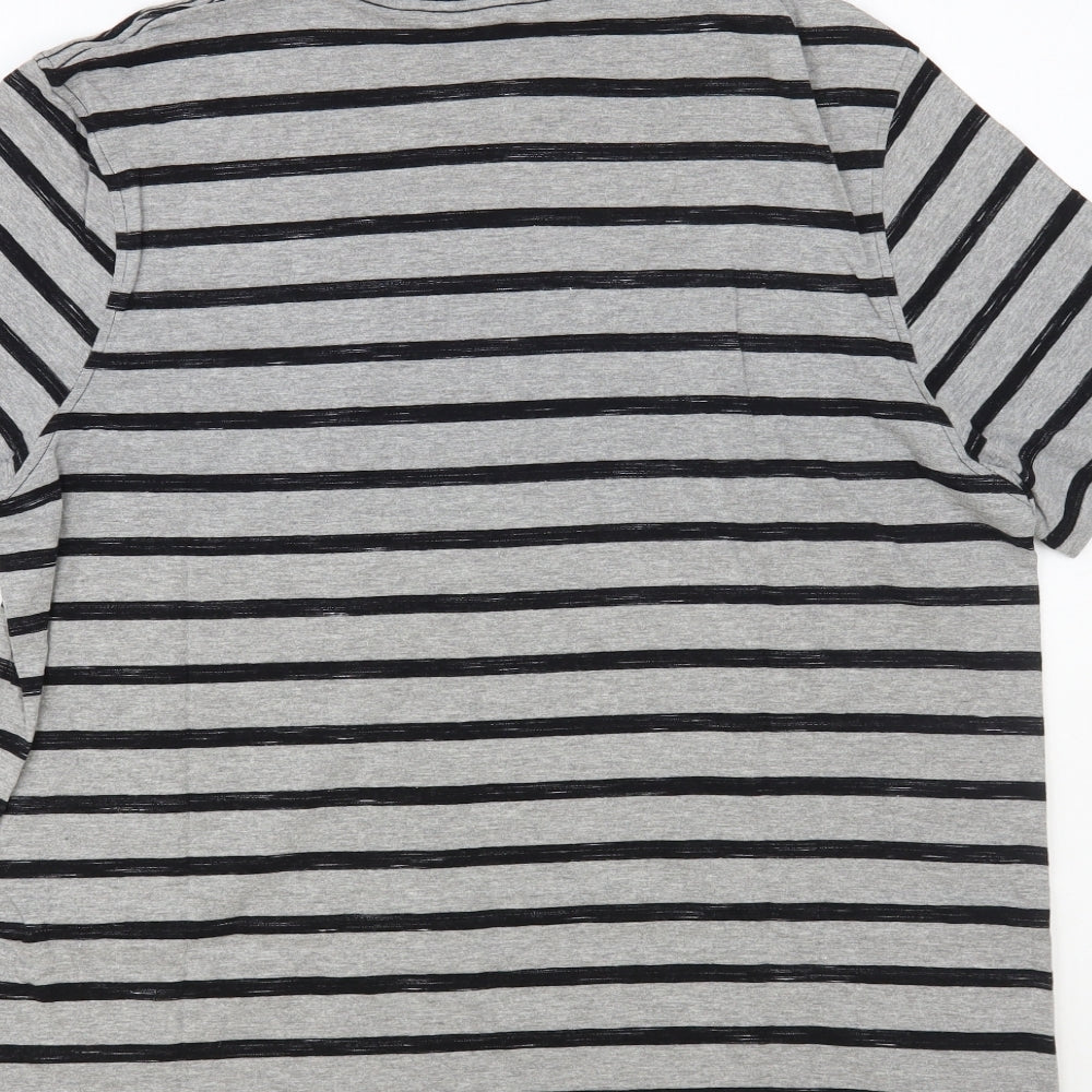 George Mens Grey Striped Cotton T-Shirt Size XL Crew Neck