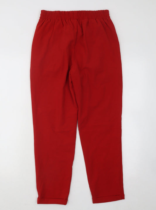 Stradivarius Womens Red Polyester Carrot Trousers Size S L24 in Regular