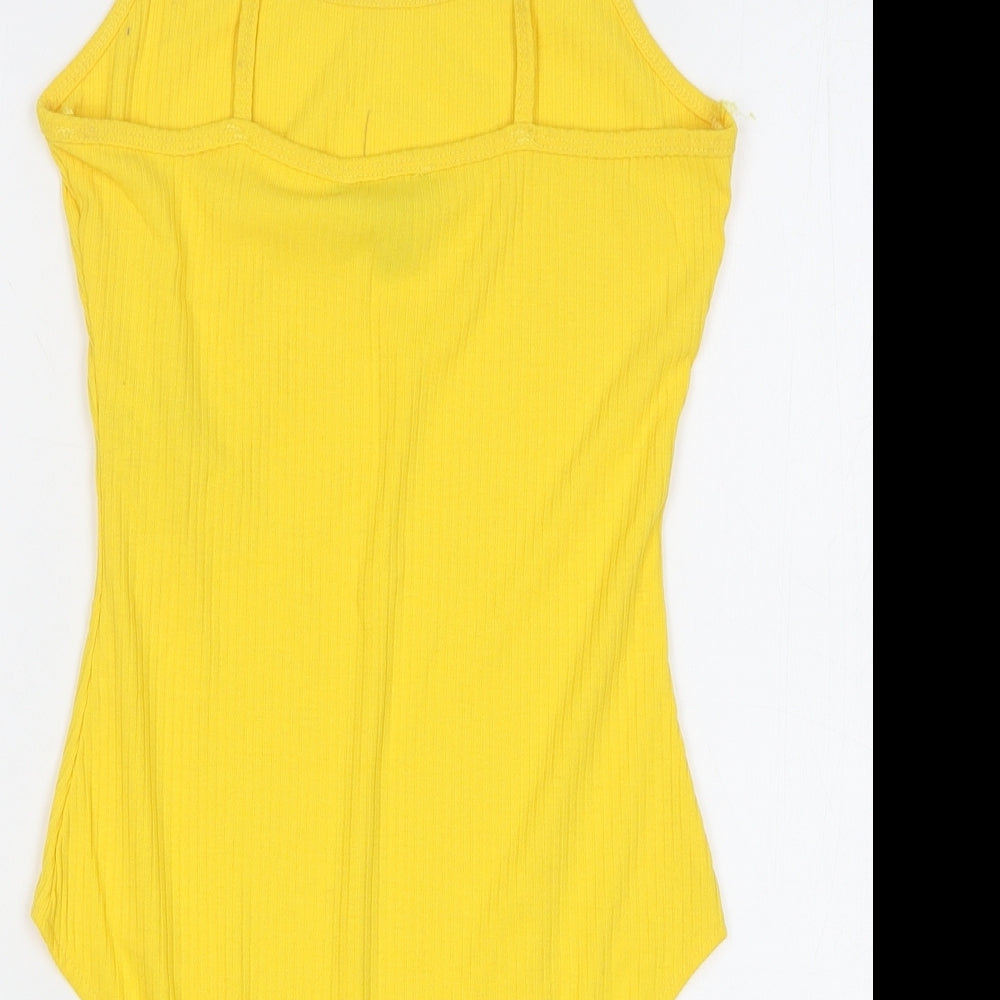 Primark Womens Yellow Polyester Bodysuit One-Piece Size 4 Snap