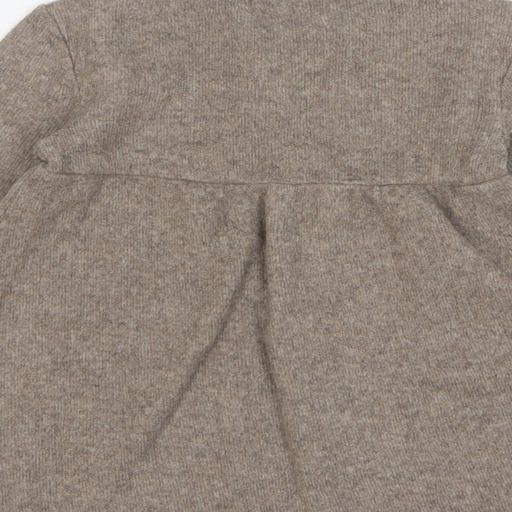 Zara Girls Beige Cotton Jumper Dress Size 24 Months Round Neck Button - Stars